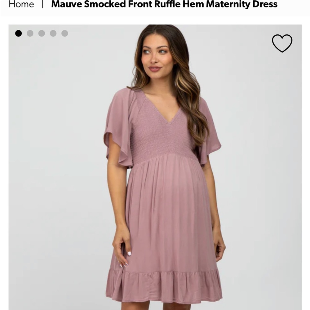 Mauve Smocked Front Ruffle Hem Maternity Dress